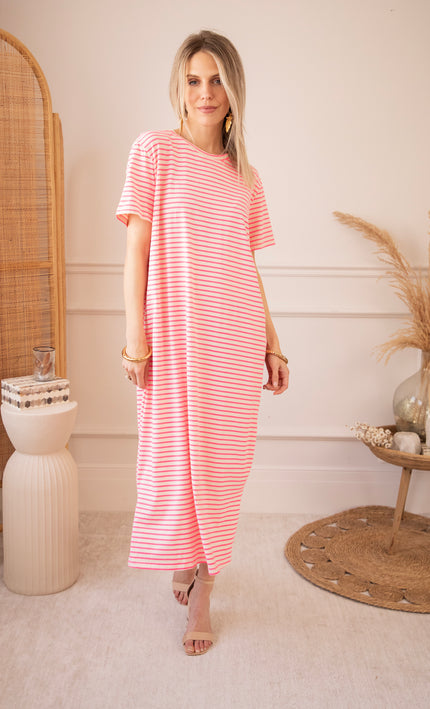 Sadie Stripe Pink/Beige - Maxi Jurk