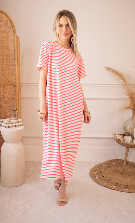 Sadie Stripe Pink/Beige - Maxi Jurk