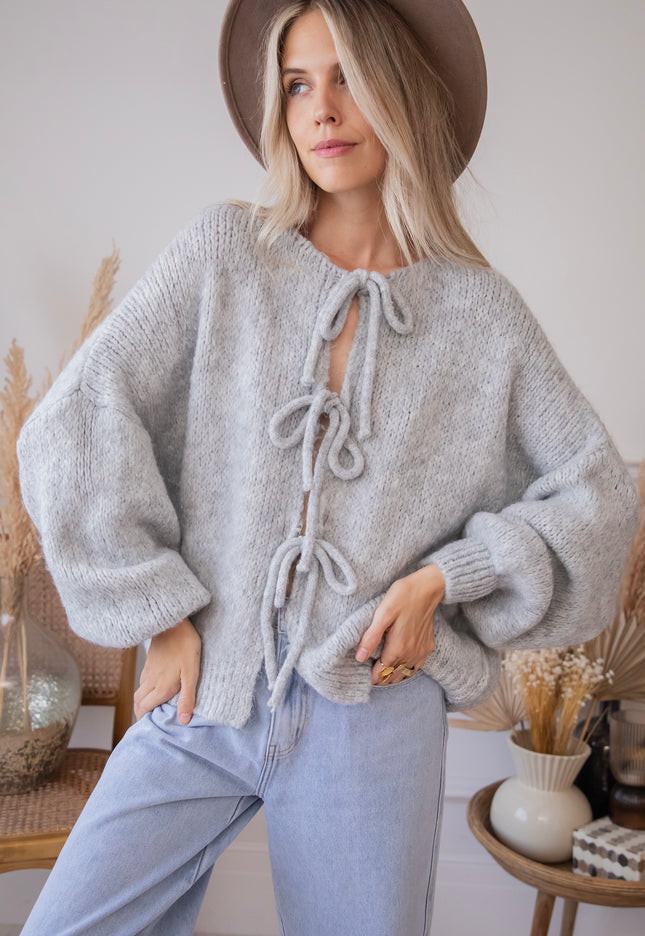 Strickjacke - Baggy Bow - Grau