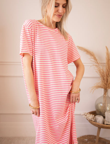 Sadie Stripe Pink/Beige - Maxi Jurk