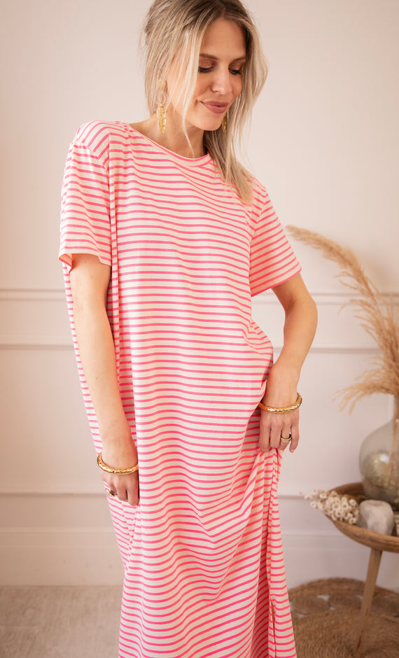Sadie Stripe Pink/Beige - Maxi Jurk