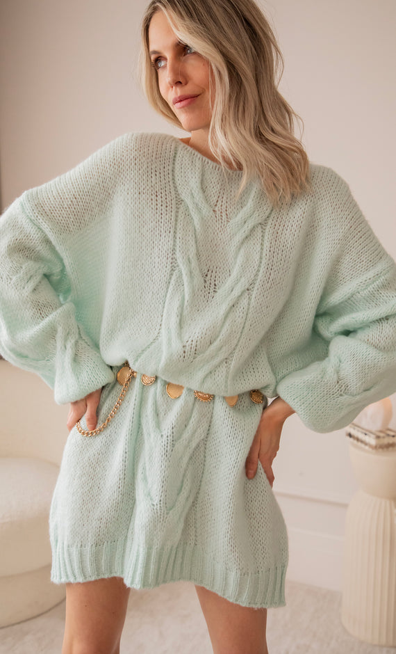 Coco Cable Mint - Sweater Dress