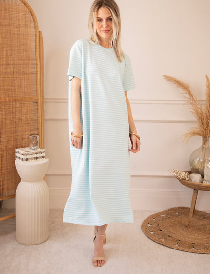Maxikleid - Sadie Stripe - Hellblau/Beige