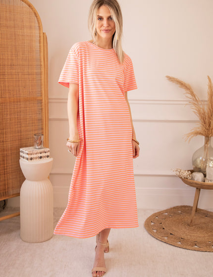 Sadie Stripe Baby Pink/Orange - Maxi Dress