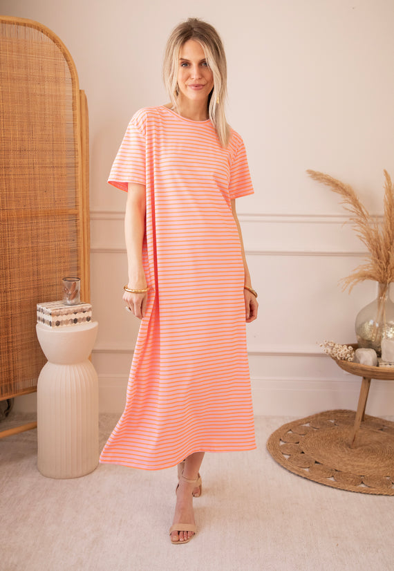 Sadie Stripe Baby Pink/Orange - Maxi Dress