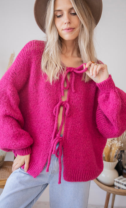 Baggy Bow Fuchsia - Cardigan