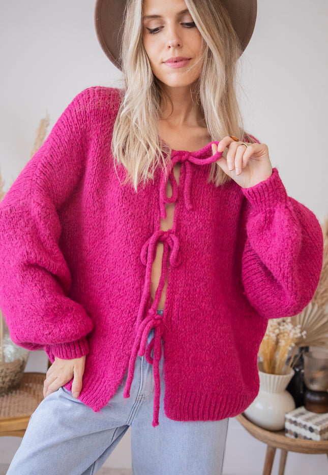 Baggy Bow Fuchsia - Cardigan