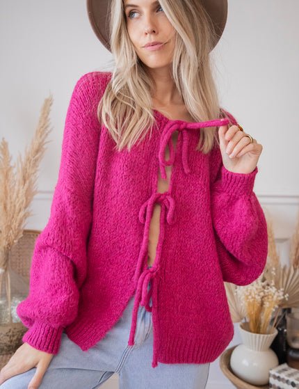 Strickjacke - Baggy Bow - Fuchsia