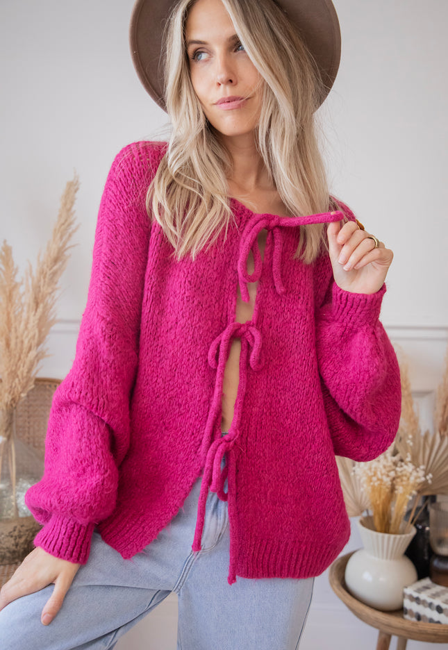 Strickjacke - Baggy Bow - Fuchsia