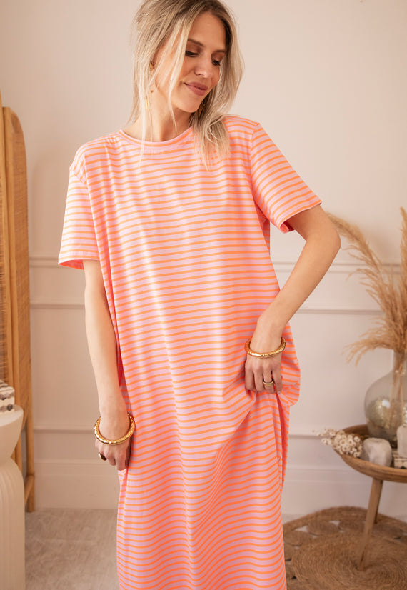 Sadie Stripe Baby Pink/Orange - Maxi Dress
