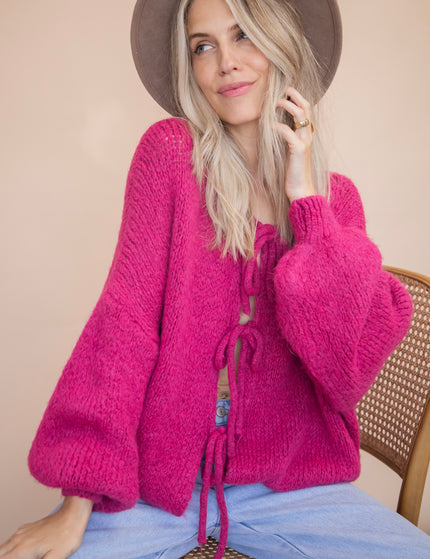 Strickjacke - Baggy Bow - Fuchsia