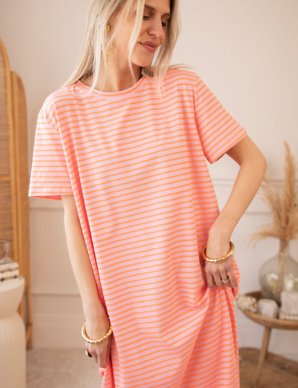 Sadie Stripe Baby Pink/Orange - Maxi Dress