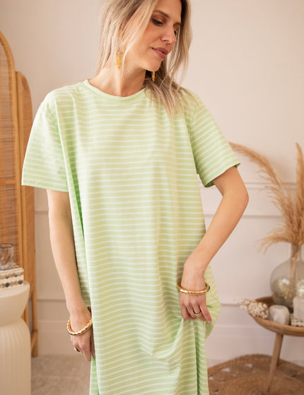 Sadie Stripe Lime/Beige - Maxi Jurk