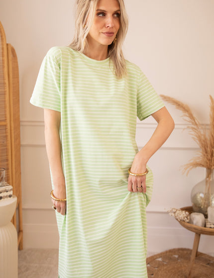 Sadie Stripe Lime/Beige - Maxi Jurk