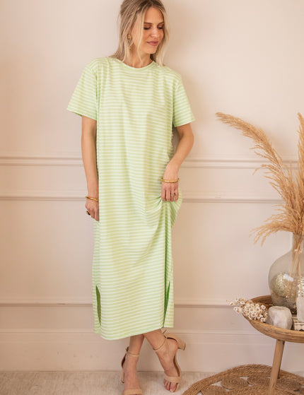 Sadie Stripe Lime/Beige - Maxi Jurk