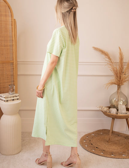 Sadie Stripe Lime/Beige - Maxi Jurk
