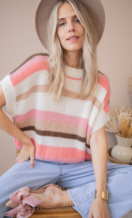 Pullover - Joanna Stripe - Rosa/Weiß