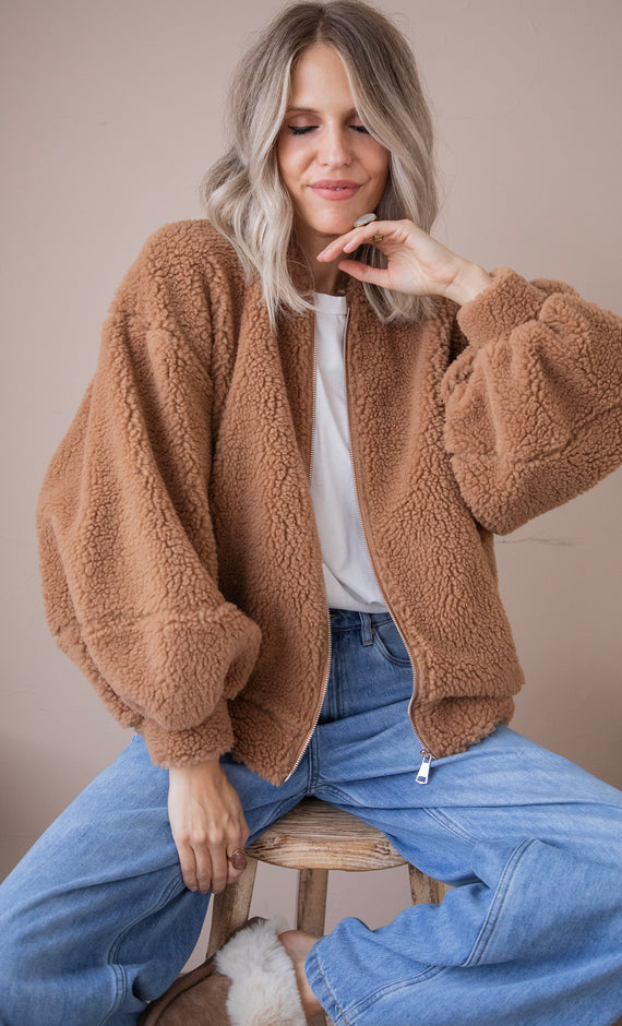 Bomberjacke - Teddy Snuggle - Camel