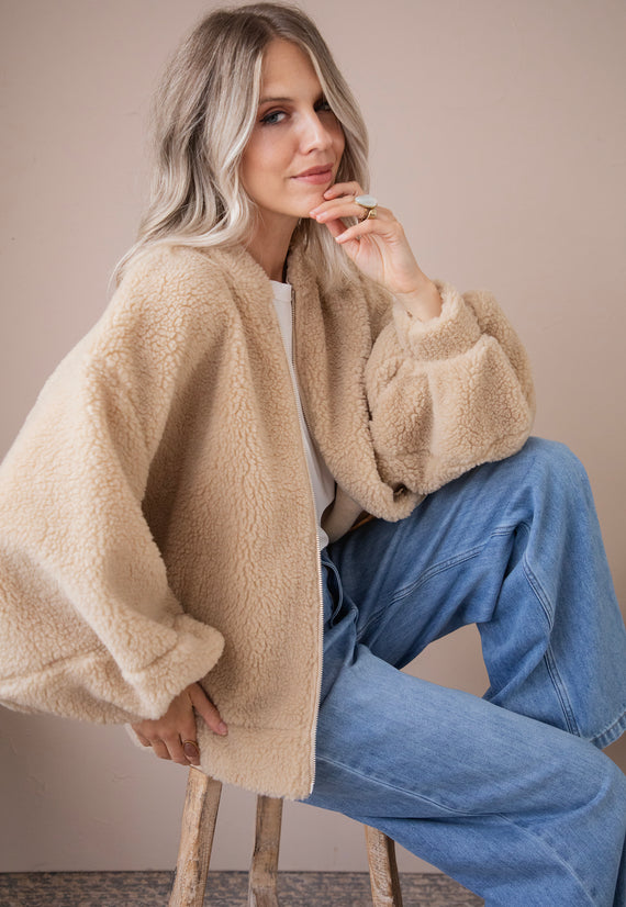 Bomberjacke - Teddy Snuggle - Beige