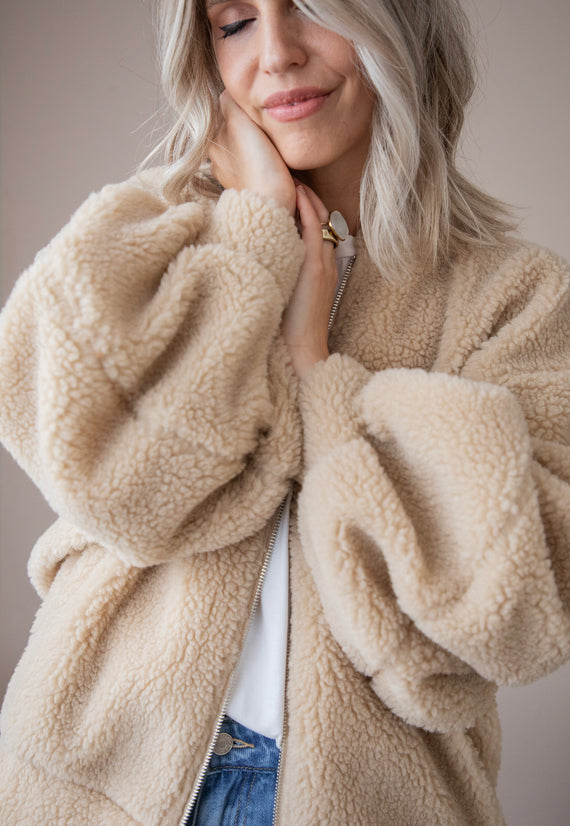 Bomberjacke - Teddy Snuggle - Beige