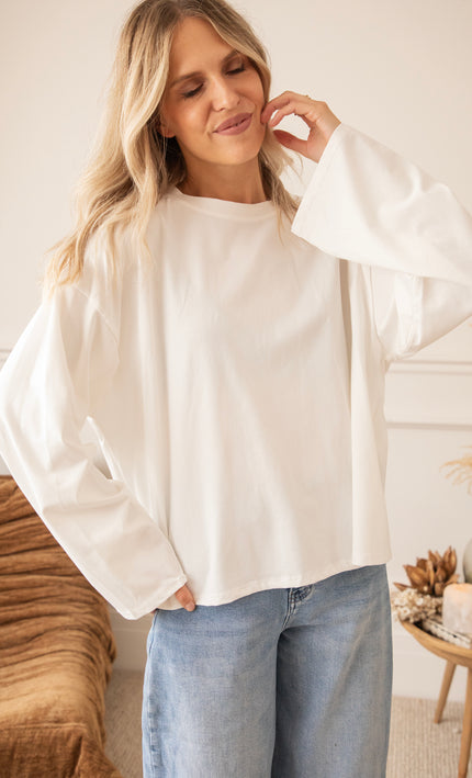 Langarmshirt - Sadie Basic - Weiß