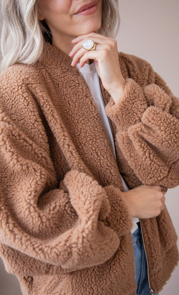 Bomberjacke - Teddy Snuggle - Camel