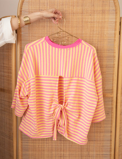Sadie Stripe Bow Pink/Yellow - T-Shirt