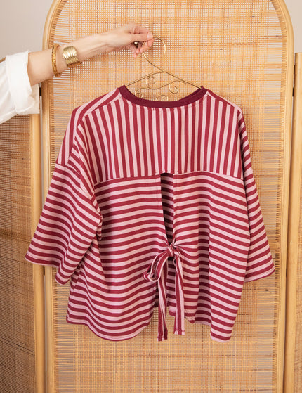 T-Shirt - Sadie Stripe Bow - Pink/Bordeaux