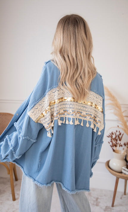 Jacke - Boho Back - Taubenblau