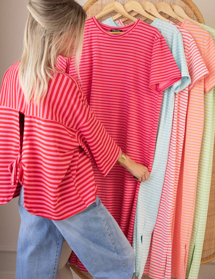Sadie Stripe Bow Pink/Red - T-Shirt