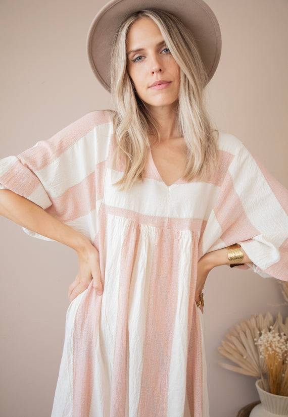 Maud Striped Old Pink - Maxi Jurk