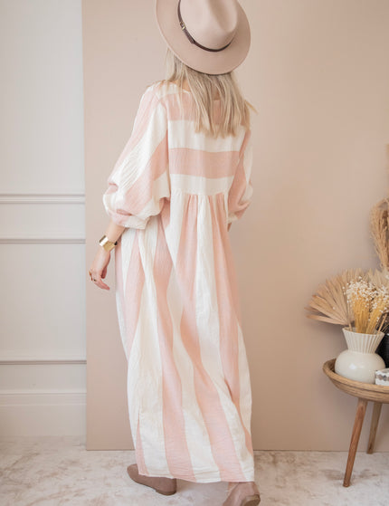 Maud Striped Old Pink - Maxi Jurk