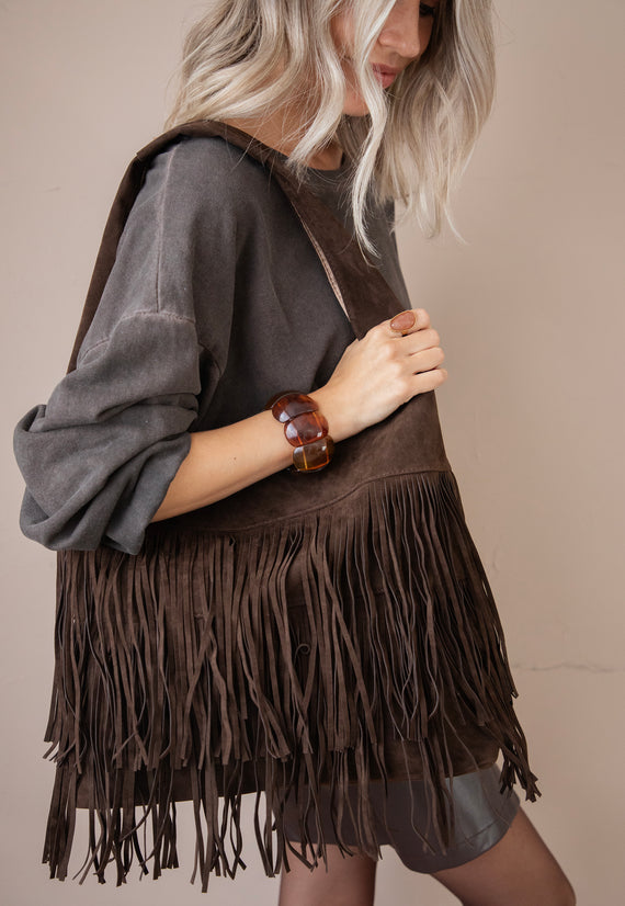 Farah Fringe Dark Brown - Handtas