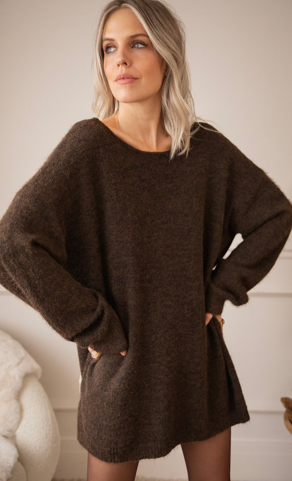 Glow With A Bow Choco - Trui/Sweater Dress