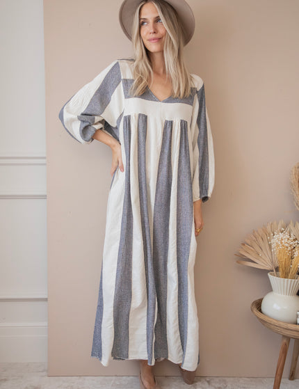 Maud Striped Dark Grey - Maxi Jurk