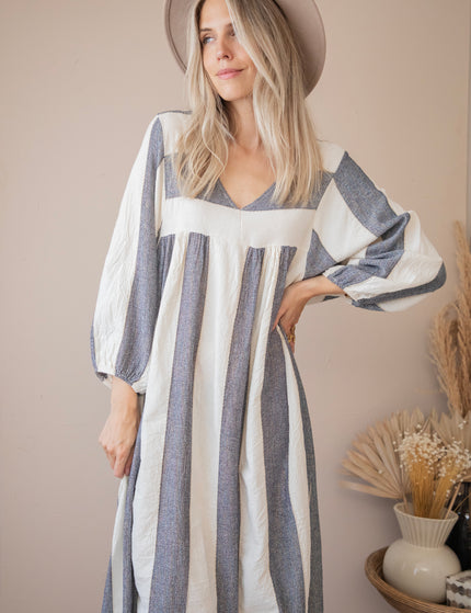 Maud Striped Dark Grey - Maxi Jurk