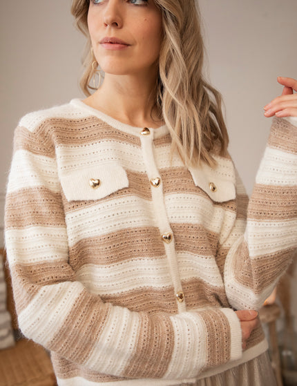 Strickjacke - Lovely Stripes - Taupe/Beige