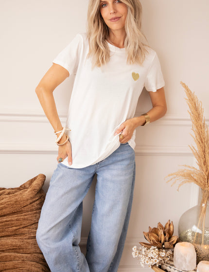 T-Shirt - Beating Heart - Weiß/Gold