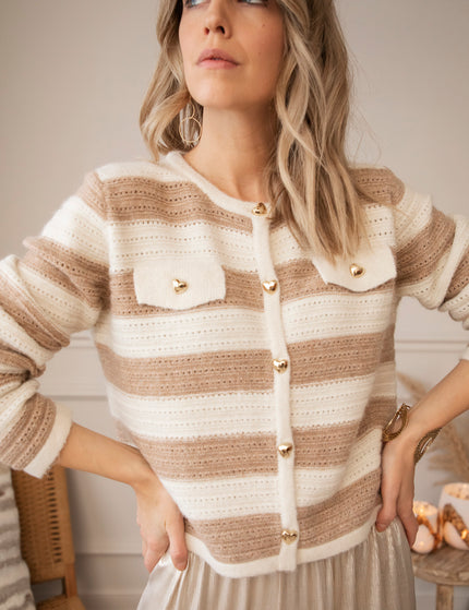 Strickjacke - Lovely Stripes - Taupe/Beige