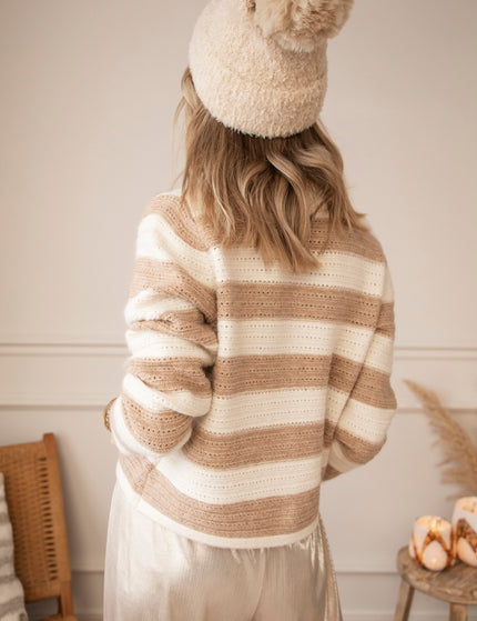 Strickjacke - Lovely Stripes - Taupe/Beige