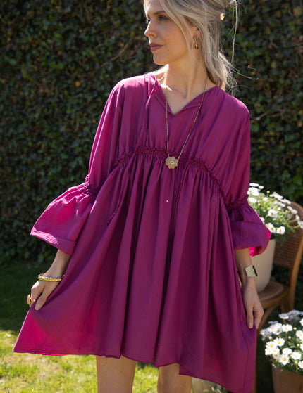 Feline Pleated Plum - Dress