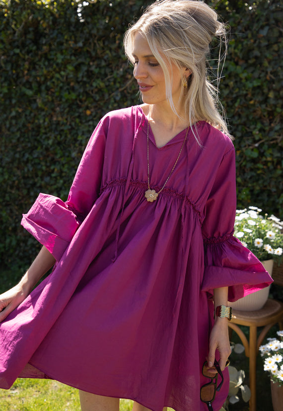 Feline Pleated Plum - Dress