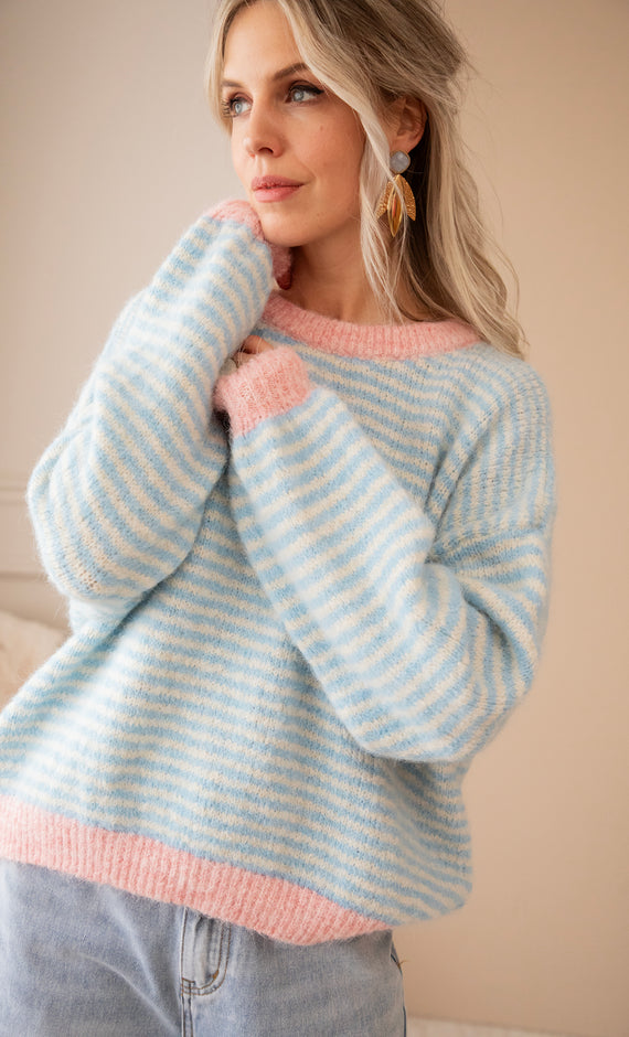 Stripes of Joy Baby Blue - Trui