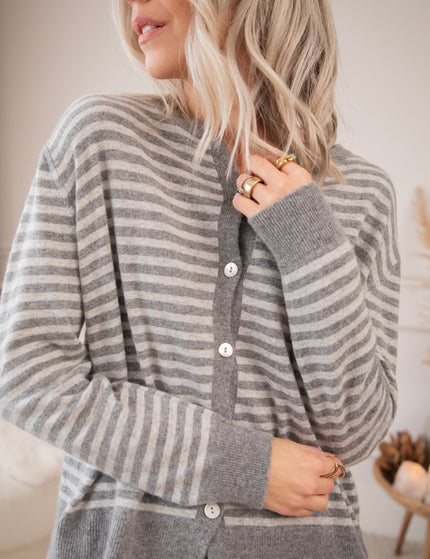 Strickjacke - Woolly Stripes - Grau