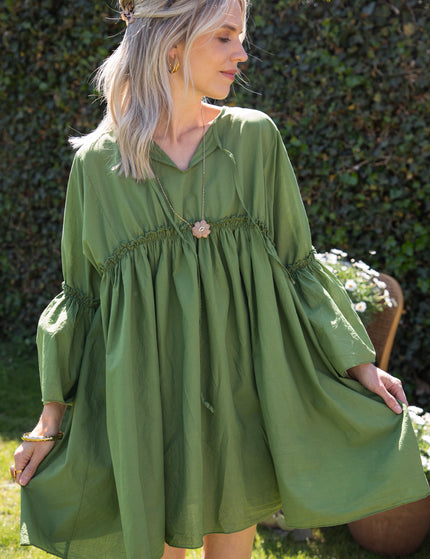 Feline Pleated Green - Dress
