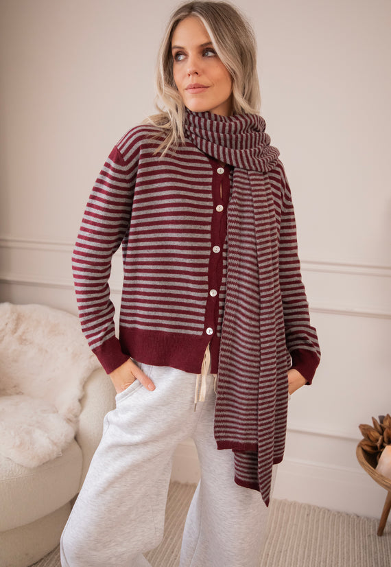 Schal - Woolly Stripes - Bordeaux