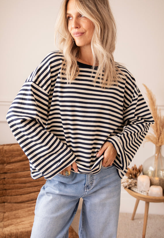 Sadie Stripe Beige/Navy - Longsleeve