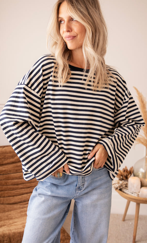 Sadie Stripe Beige/Navy - Longsleeve
