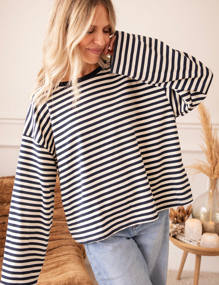Sadie Stripe Beige/Navy - Longsleeve