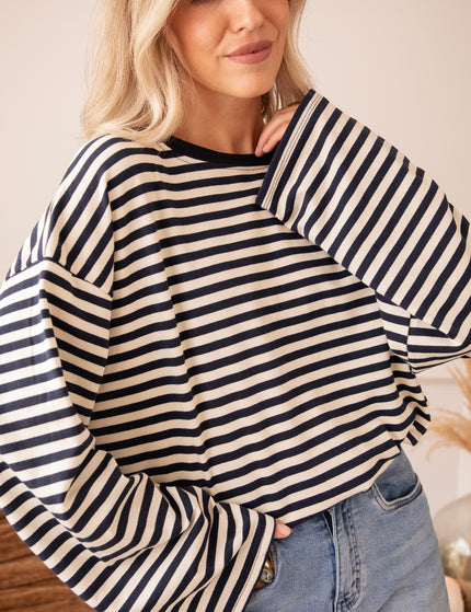 Sadie Stripe Beige/Navy - Longsleeve
